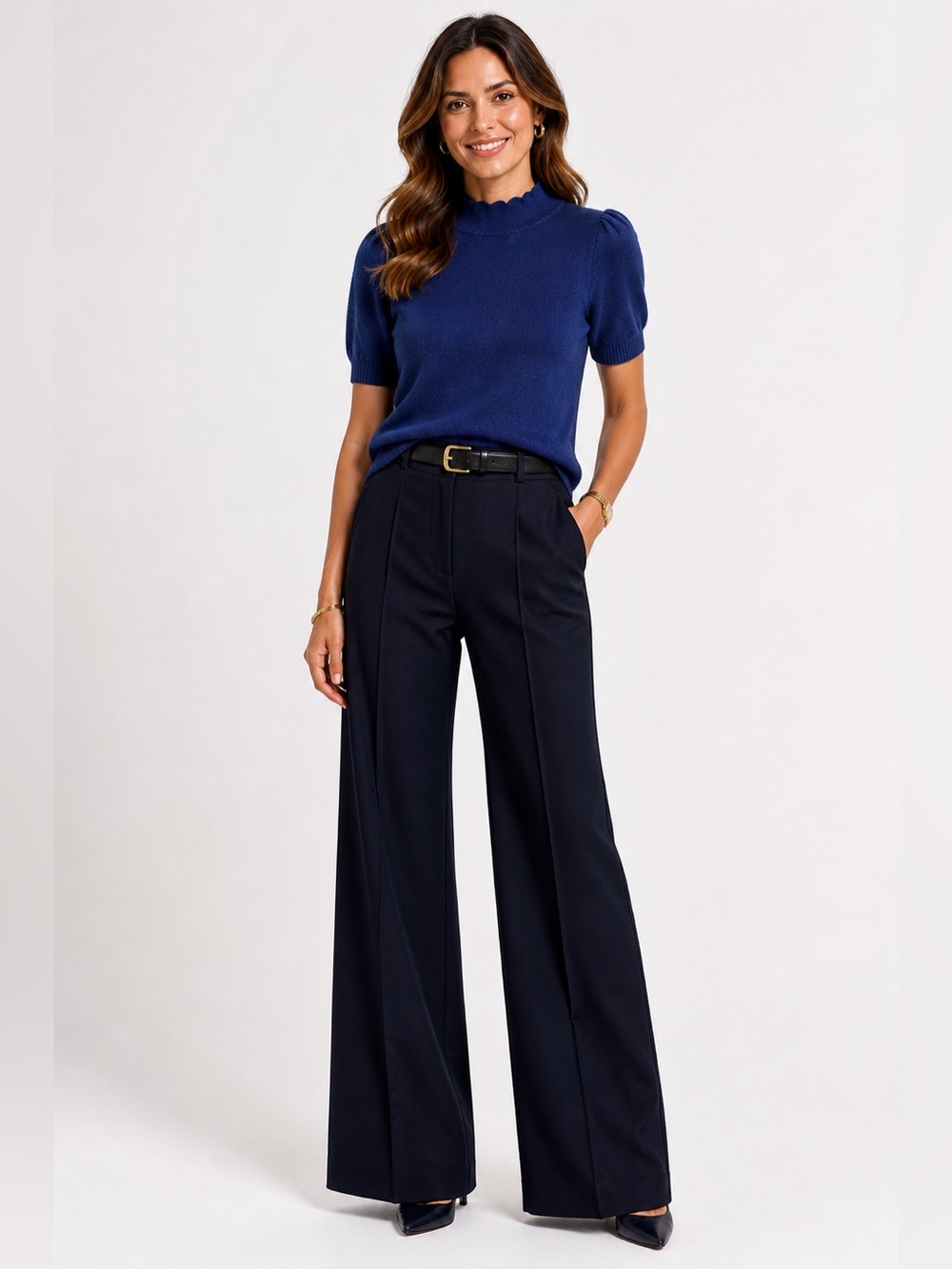 Ann Taylor Scalloped Mock Neck Short-Sleeve Sweater